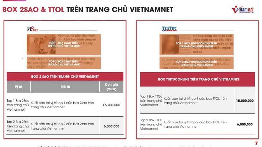Bảng giá book bài pr trên vietnam.net 4